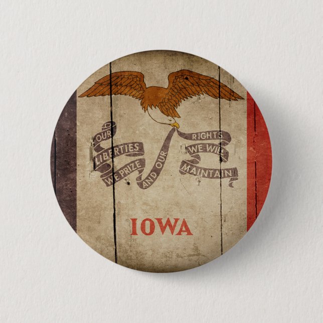 Rugged Wood Iowa Flag 2 Inch Round Button (Front)