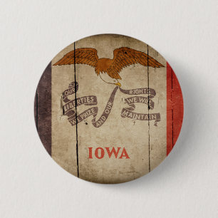 Rugged Wood Iowa Flag 2 Inch Round Button