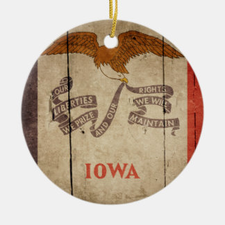 Rugged Wood Iowa Flag Ceramic Ornament