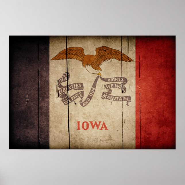 Rugged Wood Iowa Flag Poster (Front)