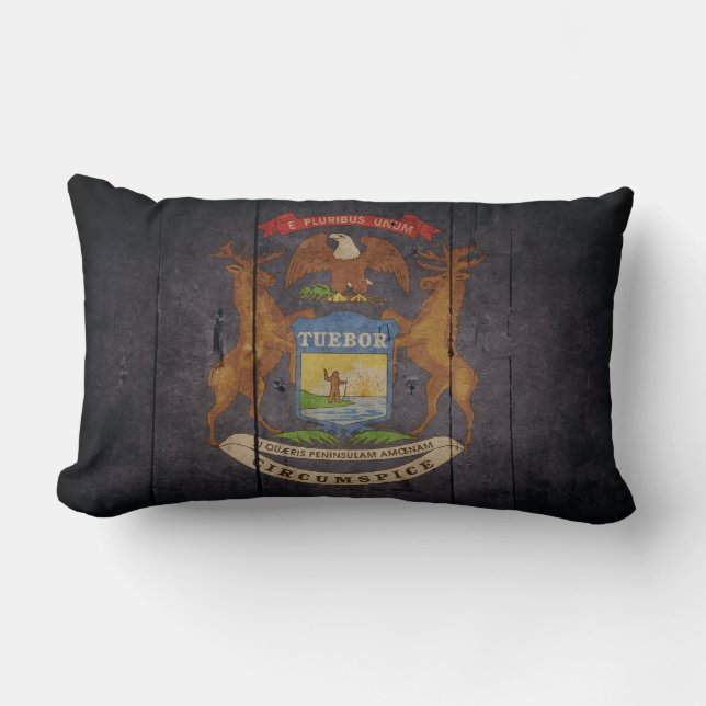 Rugged Wood Michigan Flag Lumbar Pillow (Front)
