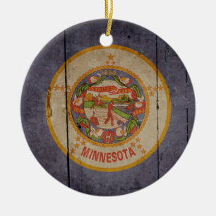 Rugged Wood Minnesota Flag Ceramic Ornament