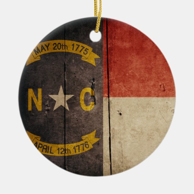 Rugged Wood North Carolina Flag Ceramic Ornament (Front)