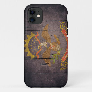 Rugged Wood North Dakota Flag iPhone 11 Case
