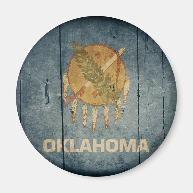 Rugged Wood Oklahoma Flag Magnet (Front)