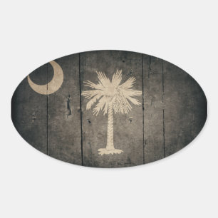 Rugged Wood South Carolina Flag Oval Sticker
