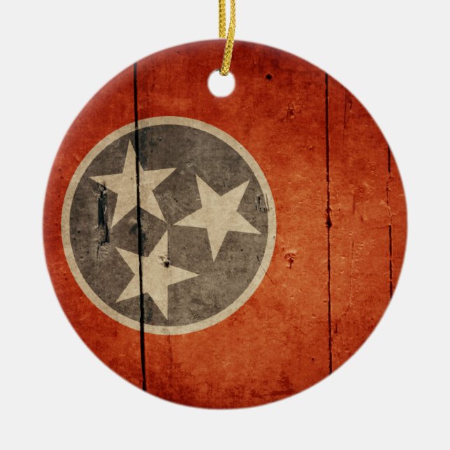 Rugged Wood Tennessee Flag Ceramic Ornament (Front)
