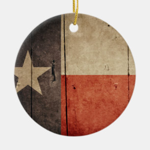 Rugged Wood Texas Flag Ceramic Ornament