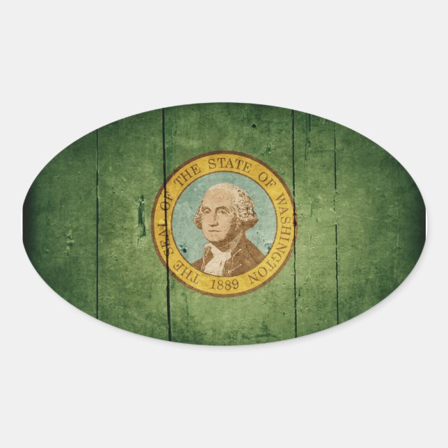 Rugged Wood Washington Flag Oval Sticker (Front)