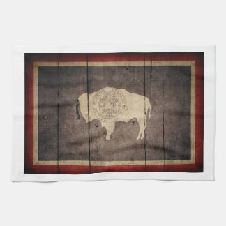 Rugged Wood Wyoming Flag Kitchen Towel