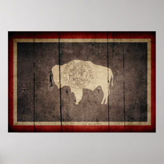 Rugged Wood Wyoming Flag Poster