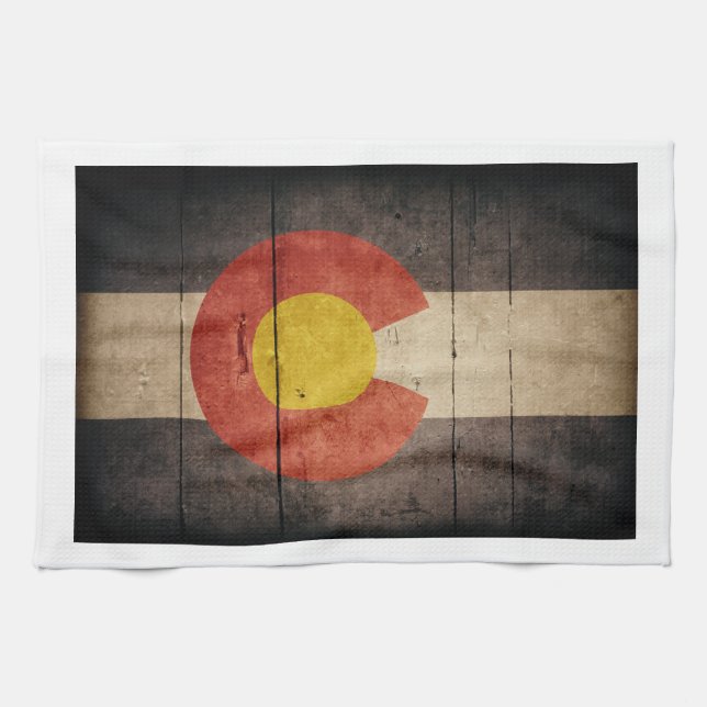 Rugged Wooden Colorado Flag Kitchen Towel (Horizontal)