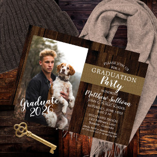 Rugged Woodsy Photo Graduation Party Invitation