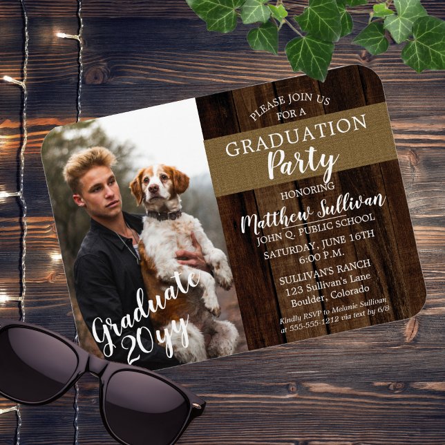 Rugged Woodsy Photo Graduation Party Magnet (Rugged Rustic Woodsy One Photo Graduation Party Magnet Invitation )