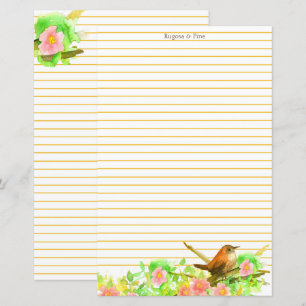 Rugosa Rose Wren Bird Lined Stationery Personalize