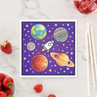 Ruimtevaart Servetten; Planeten, Raket & Sterren - Napkin