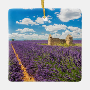 Ruin in Lavender Field, France Ceramic Ornament