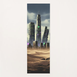 Ruins of a metropolis skyline half buried in sand yoga mat