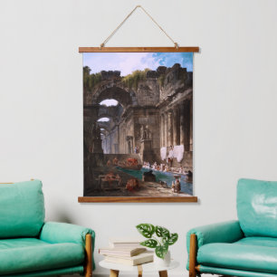 Ruins Of A Roman Bath With Washerwomen Hanging Tapestry