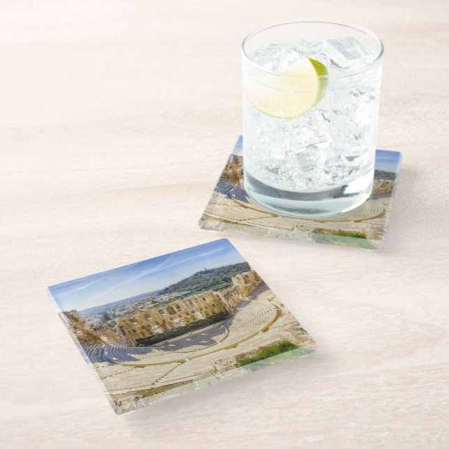 ruins of ancient theatre of Herodion Atticus Glass Coaster (Angled)