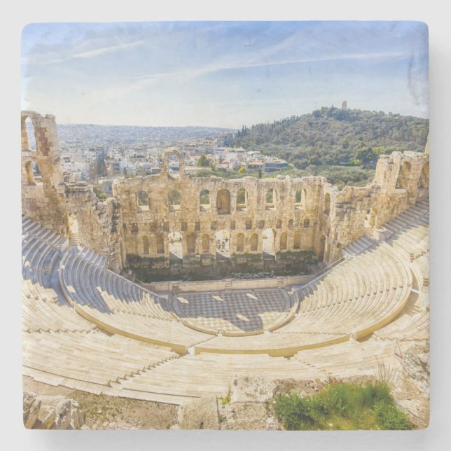 ruins of ancient theatre of Herodion Atticus Stone Coaster (Front)