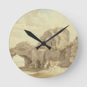 Ruins of Pevensey Castle (w/c on paper) Round Clock