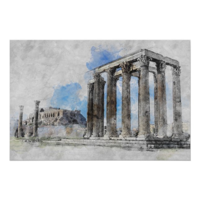 Ruins of Temple of Zeus Athens Greece Poster  (Front)