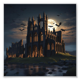 Ruins of Whitby Abbey at Night with Bats Photo Print