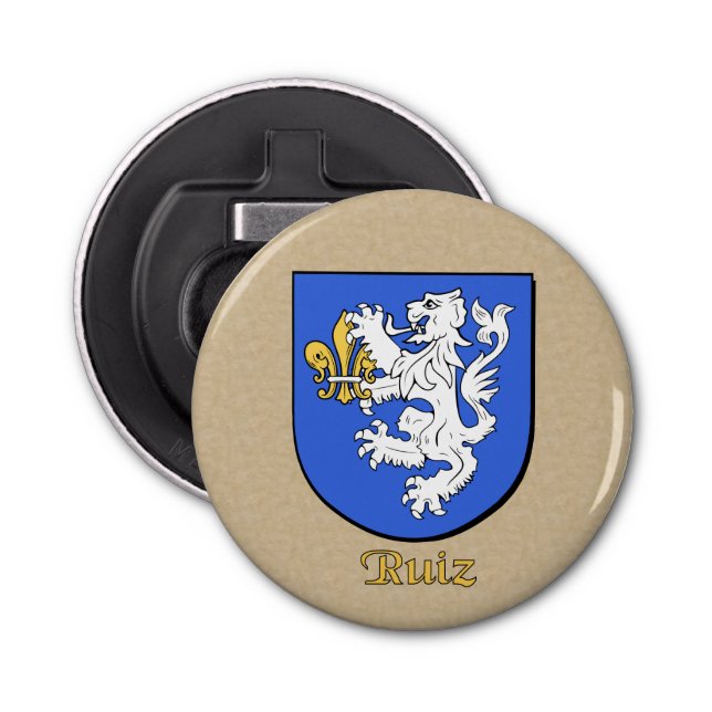 Ruiz Heraldic Arms on Parchment Style Back Bottle Opener (Front)