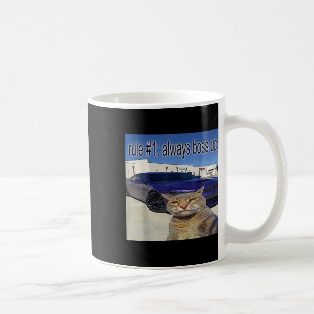 Rule 1 Always Boss Up Funny Cat Oddly Specific Dan Coffee Mug (Right)