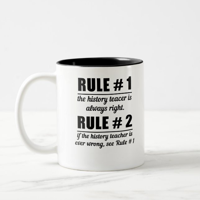 Rule # 1 The History Teacer Is Always Right Rule Two-Tone Coffee Mug (Left)