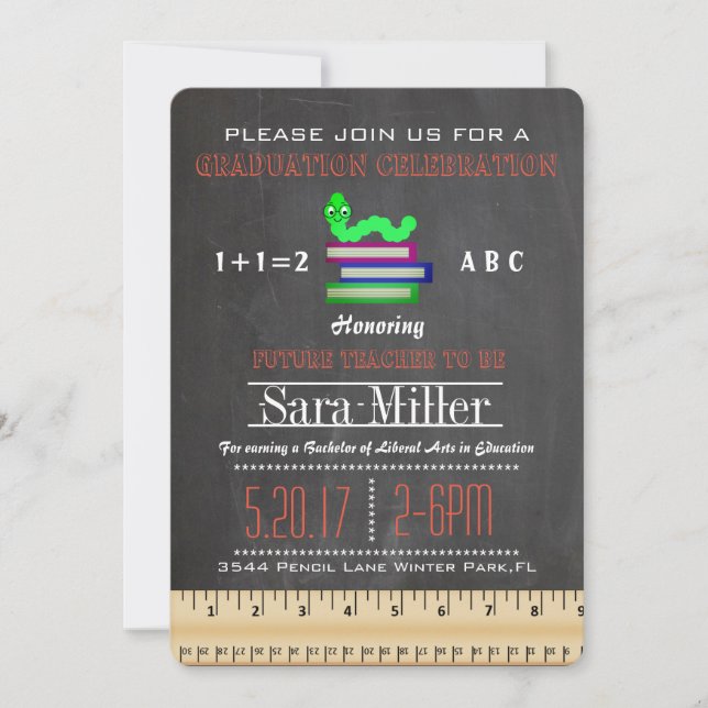 Ruler & Apple Teacher Graduation Invitation (Front)