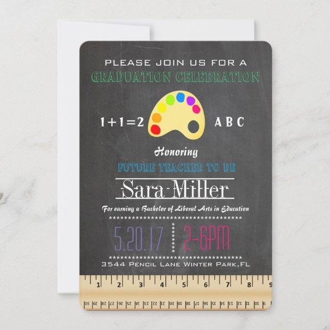 Ruler & Paint Teacher Graduation Invitation (Front)