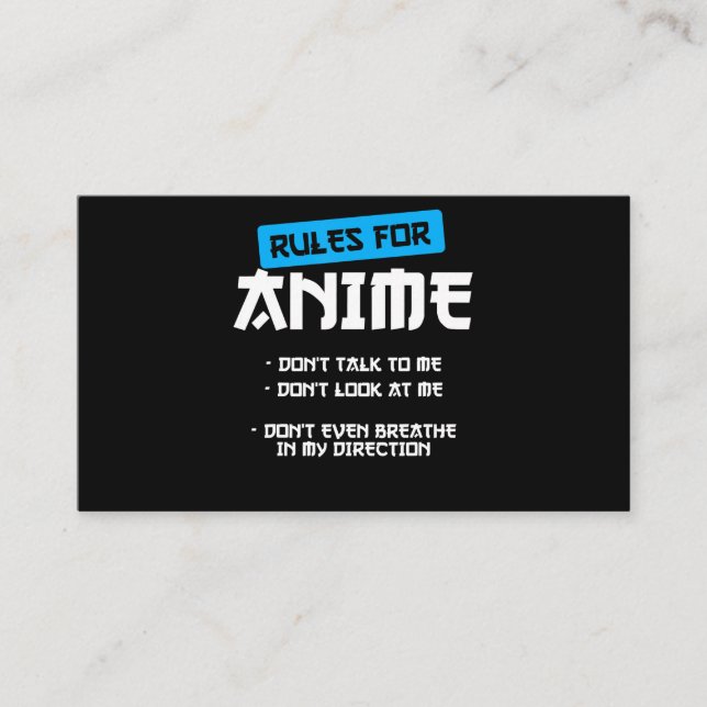 rules  anime clothing manga art cosplay otaku gift business card (Front)