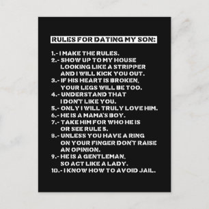Rules for dating my son postcard