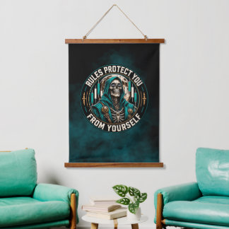 Rules Protect You From Yourself Teal Smoke Reaper Hanging Tapestry