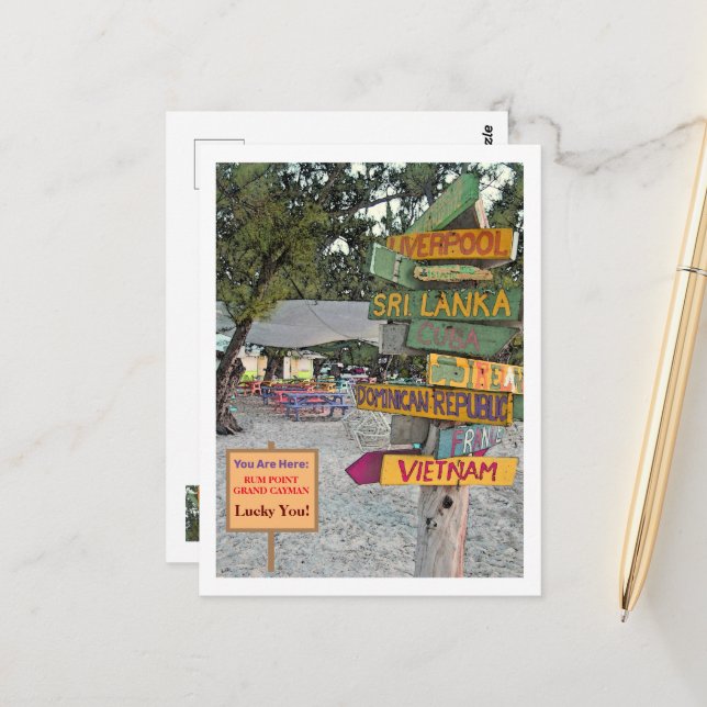 RUM POINT, GRAND CAYMAN COLORFUL SIGNS POSTCARD (Front/Back In Situ)