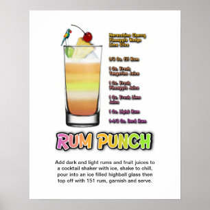 RUM PUNCH Cocktail Recette 16" x 20" Poster d'art