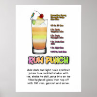 RUM PUNCH Cocktail Recipe 18" x 24" Art Poster