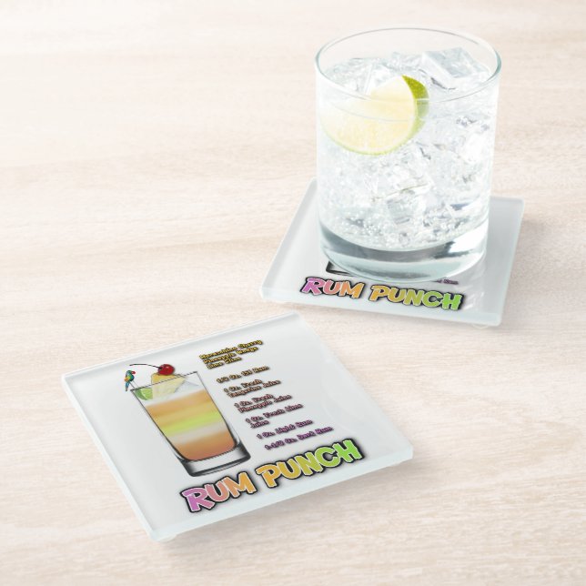 RUM PUNCH Cocktail Recipe Art Glass Coaster (Angled)