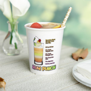 RUM PUNCH Cocktail Recipe Art Paper Cups