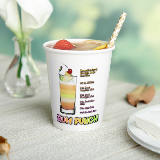 RUM PUNCH Cocktail Recipe Art Paper Cups (Insitu)
