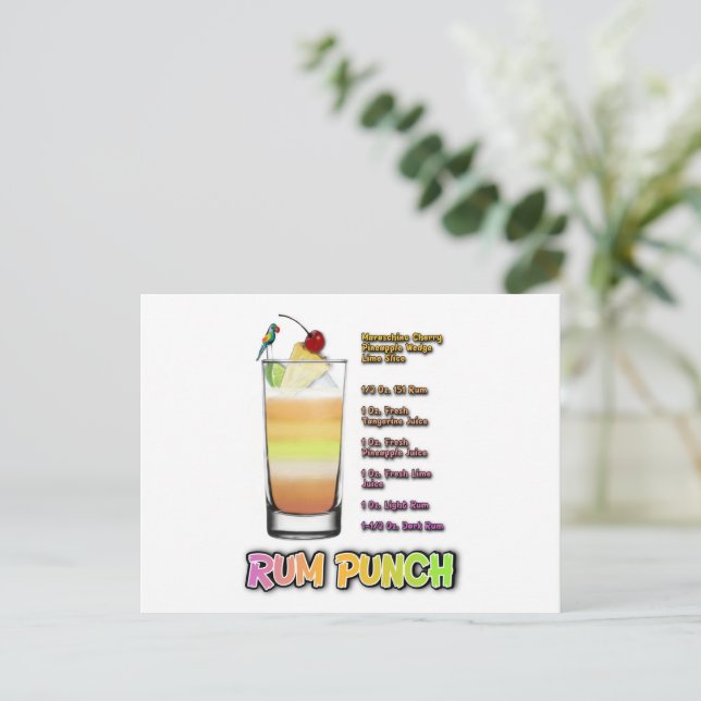 RUM PUNCH Cocktail Recipe Art Postcard (Standing Front)