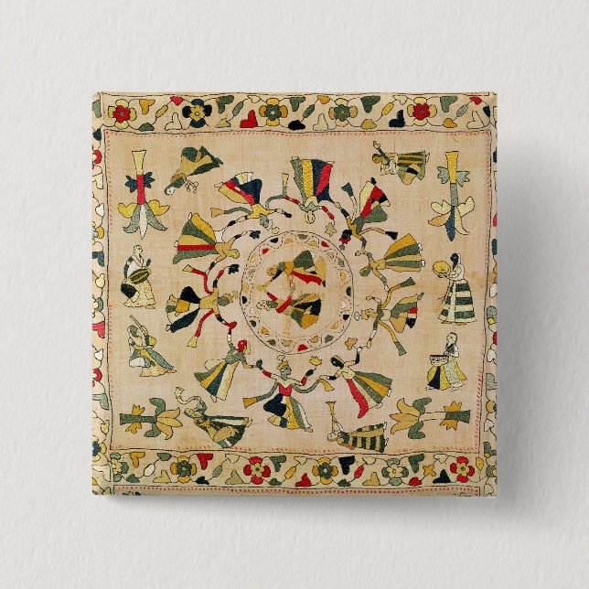 Rumal: square embroidery cover showing Punjabi dan 2 Inch Square Button (Front)