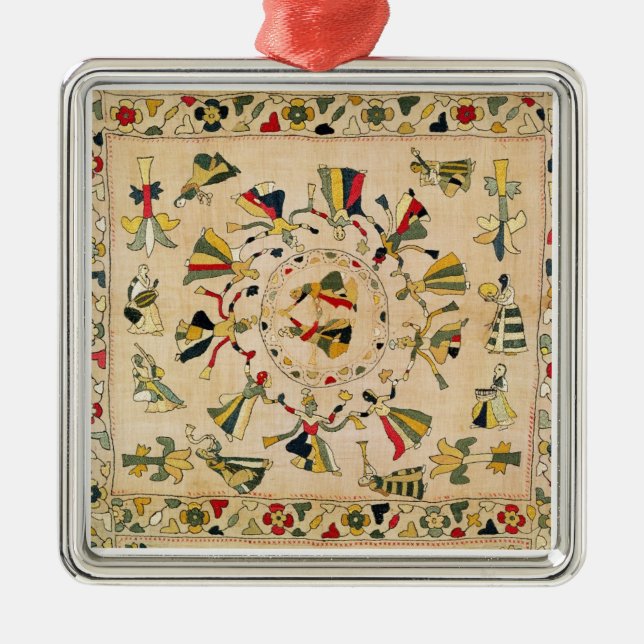 Rumal: square embroidery cover showing Punjabi dan Metal Ornament (Front)