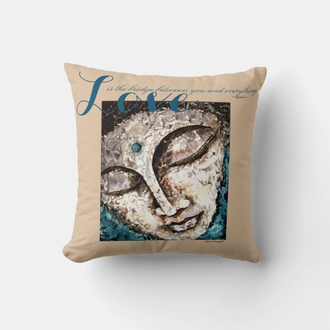 Rumi Love Quote Buddha Watercolor Art Throw Pillow (Front)