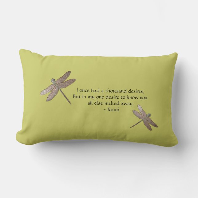 Rumi Quote & Dragonfly Throw Pillow (Front)