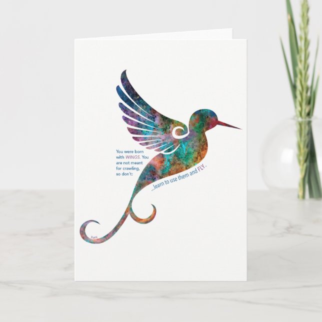 Rumi Quote with Hummingbird Greeting Card (Front)