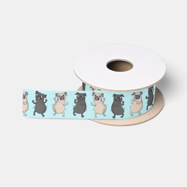 Rump Shaker Pug Puppy Bust A Move Cute Dancing Dog Satin Ribbon (Spool)