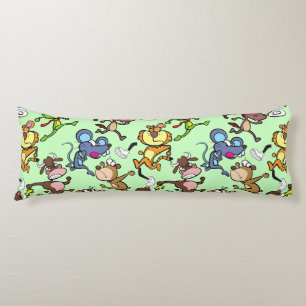 Run 2023, Cute Cartoons running around L Green BG Body Pillow